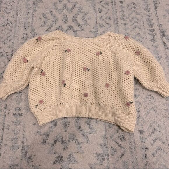 Tops - Chunky Knit Crop Top Sweater with Flower Embroidery Y2K